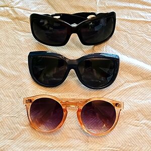 3 pair sunglasses.  Black,  navy,  tan.